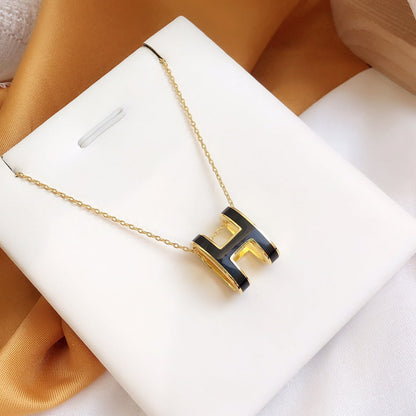 [Clover]HM CLIC BLACK ENAMEL GOLD NECKLACE