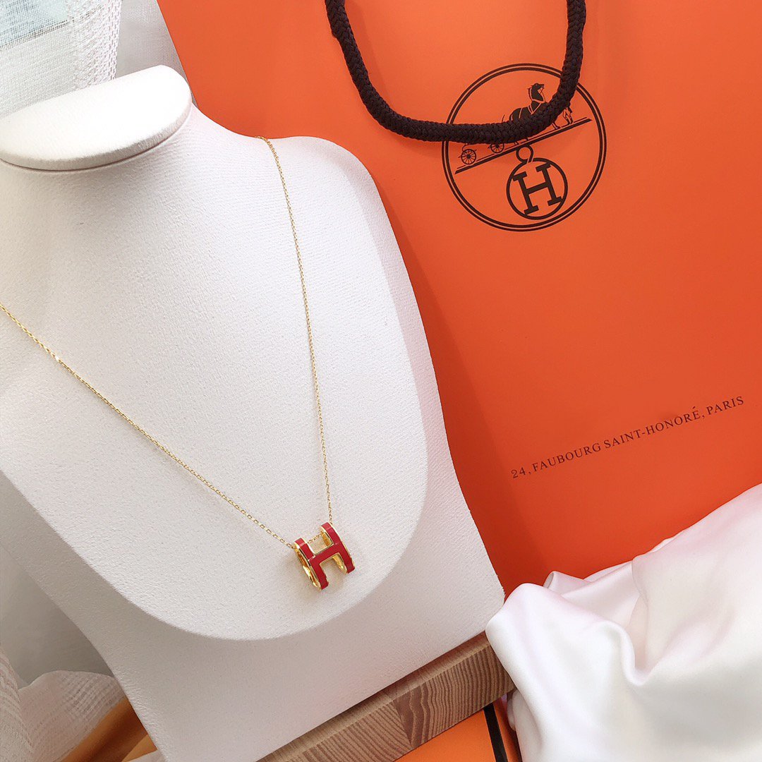 [Clover]HM CLIC RED ENAMEL GOLD NECKLACE