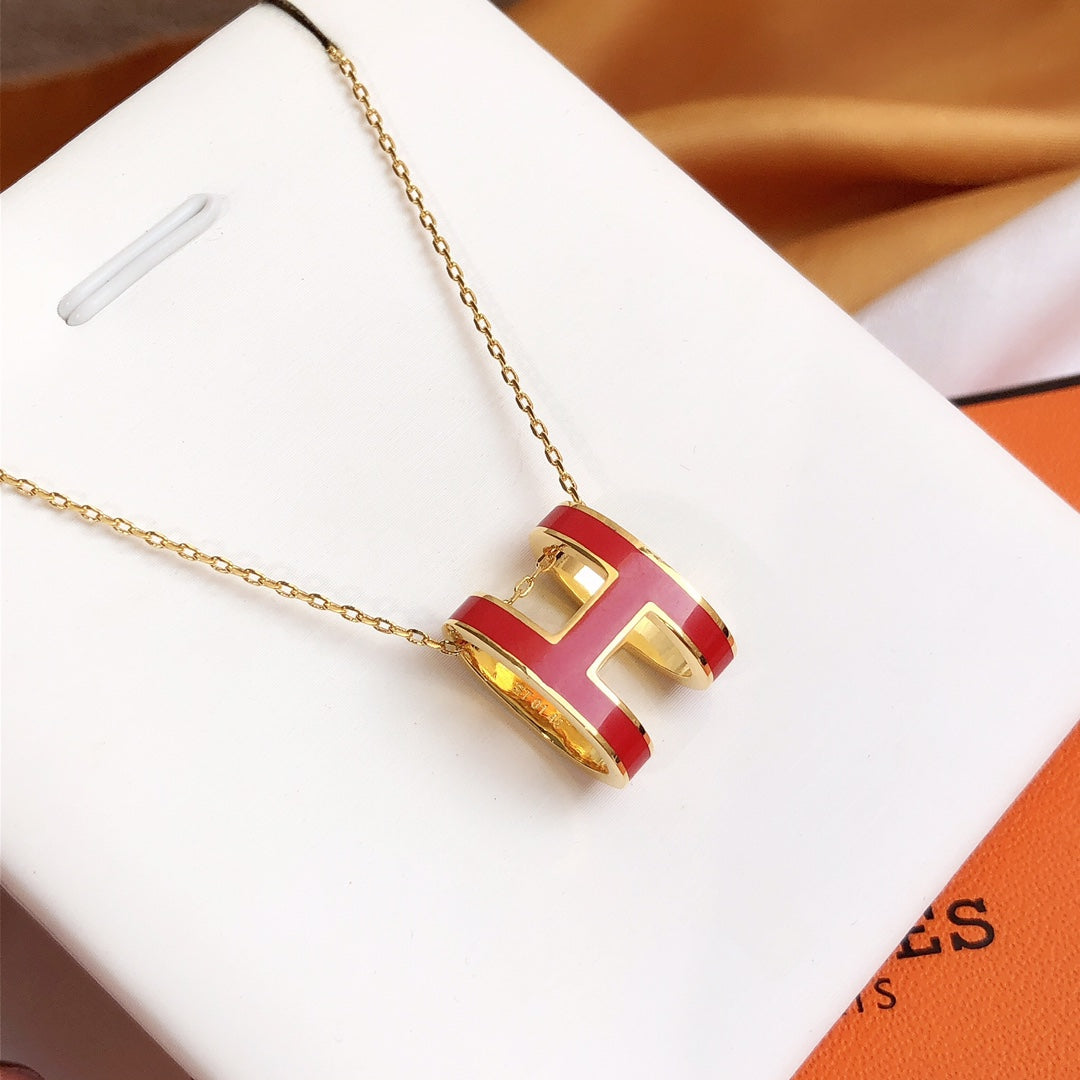 [Clover]HM CLIC RED ENAMEL GOLD NECKLACE