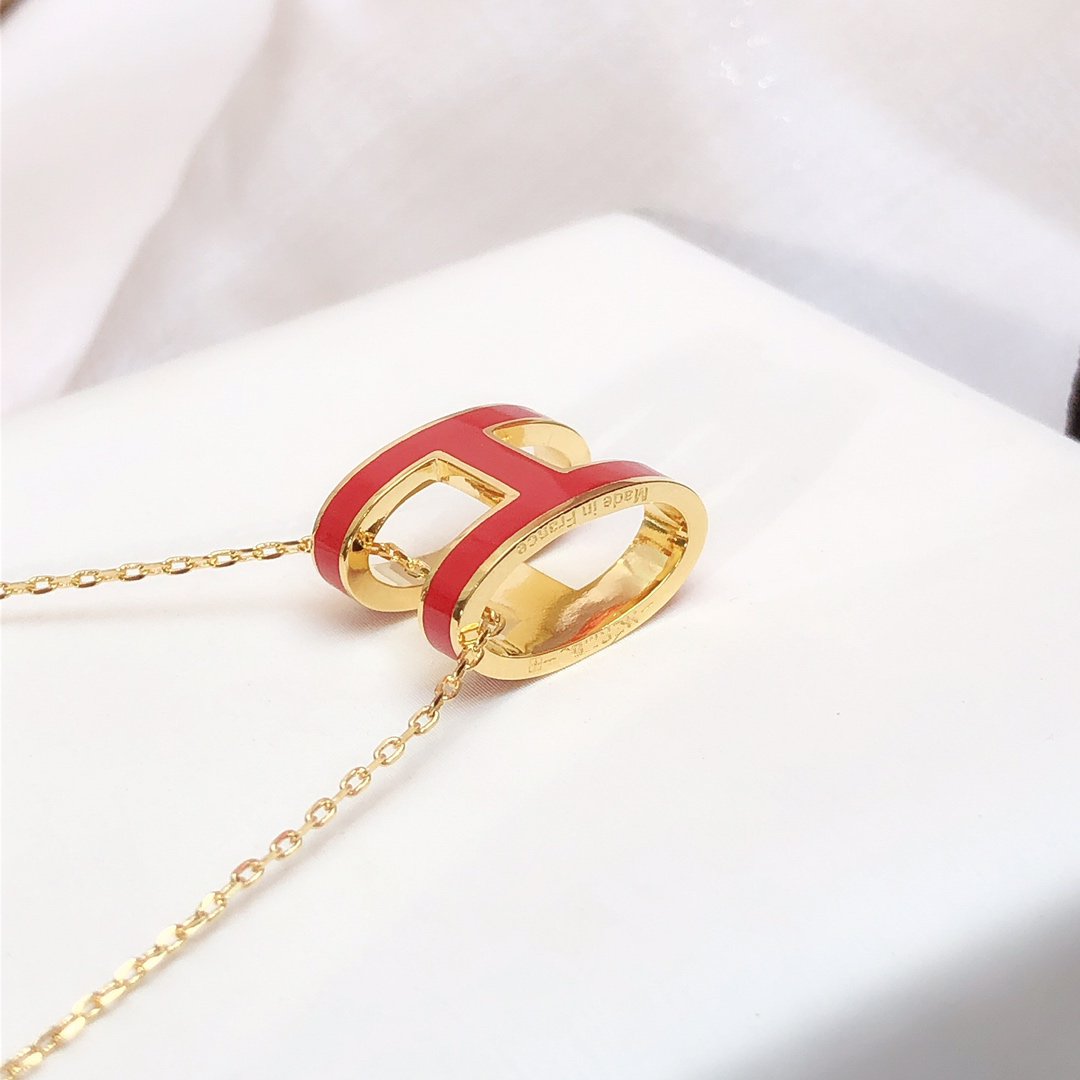 [Clover]HM CLIC RED ENAMEL GOLD NECKLACE
