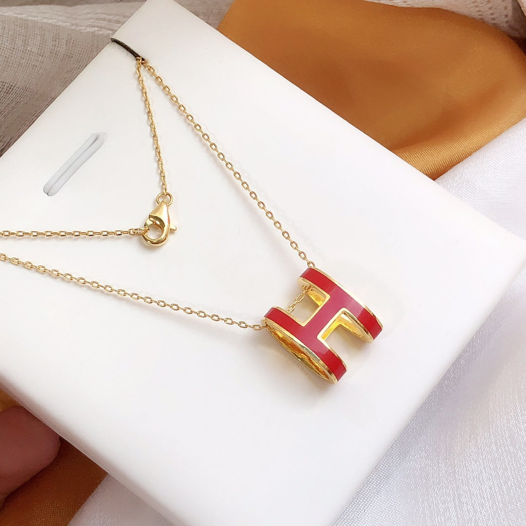 [Clover]HM CLIC RED ENAMEL GOLD NECKLACE