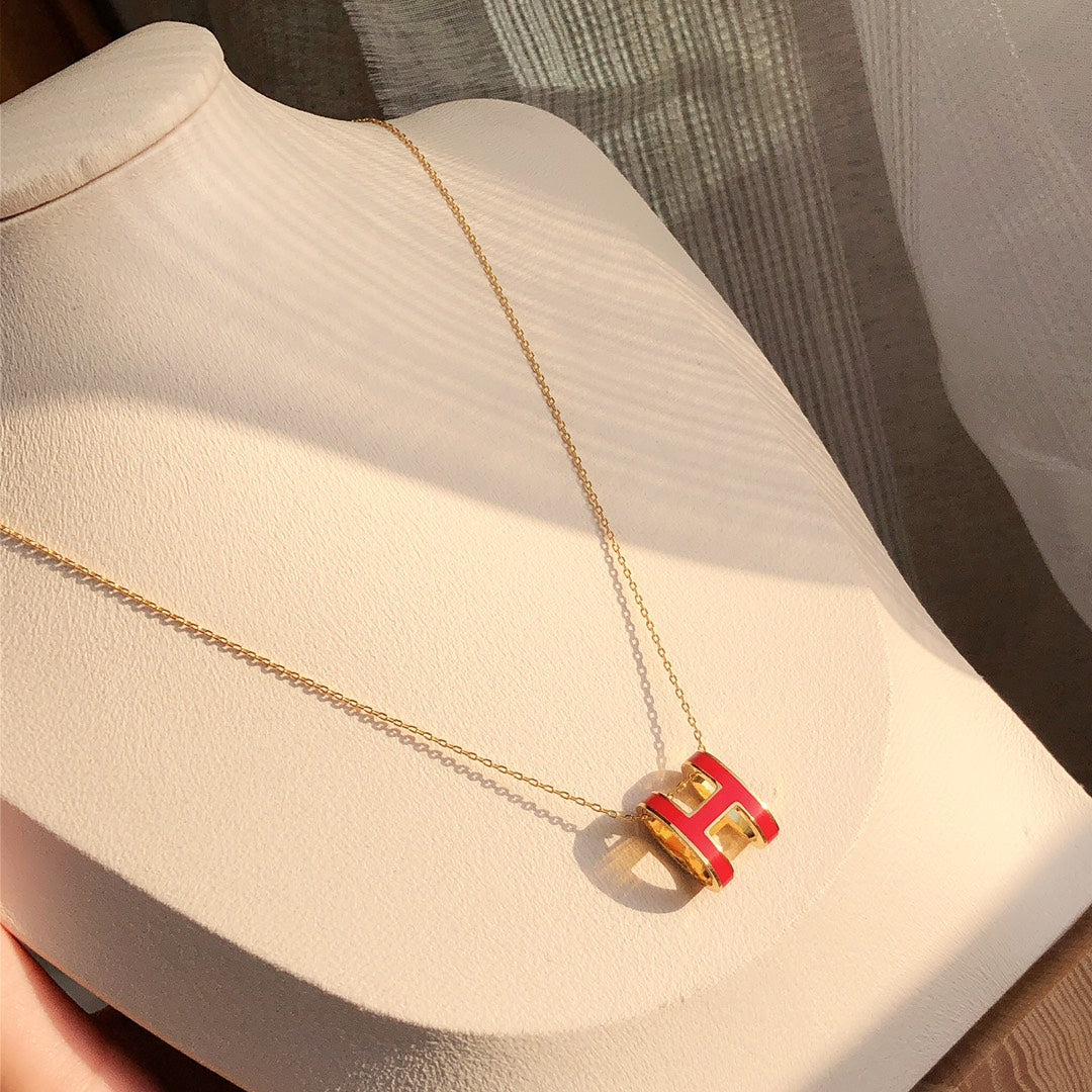 [Clover]HM CLIC RED ENAMEL GOLD NECKLACE