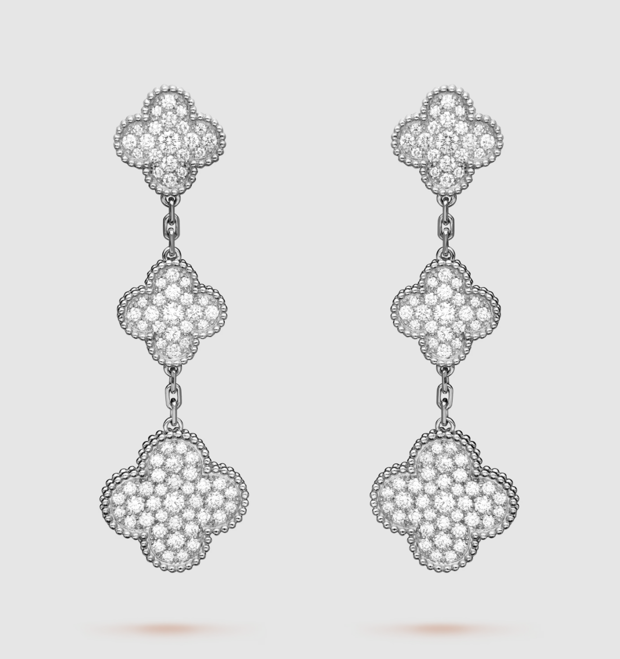 [Clover]CLOVER 3 MOTIF DIAMOND SILVER DROP EARRINGS