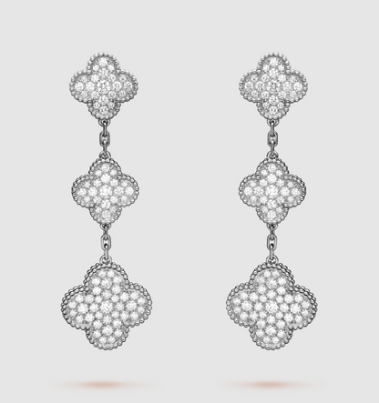 [Clover]CLOVER 3 MOTIF DIAMOND SILVER DROP EARRINGS