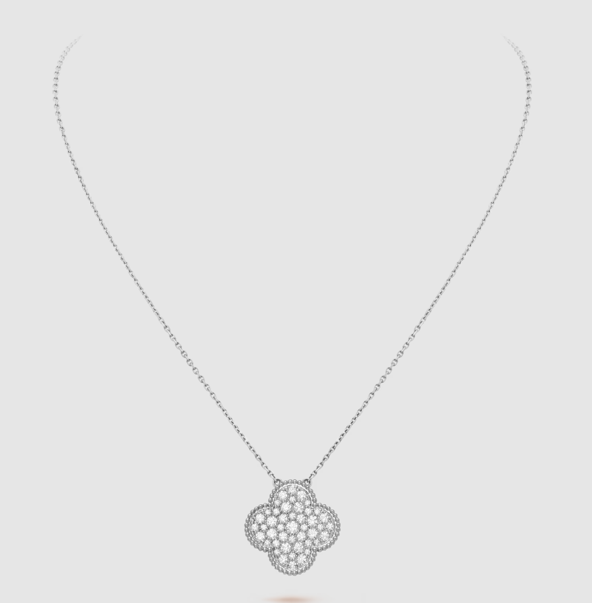 [Clover]CLOVER 25MM LARGE PENDANT DIAMOND PAVED SILVER NECKLACE