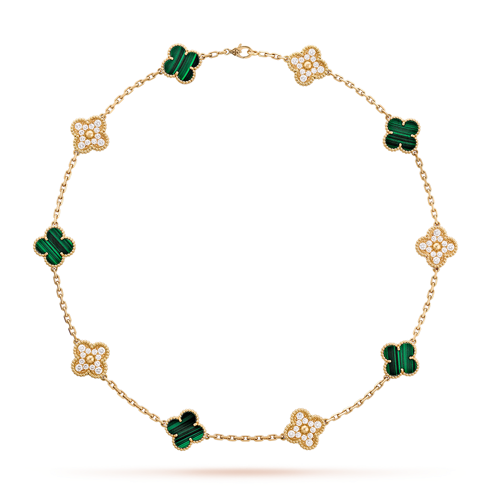 [Clover]CLOVER 10 MOTIFS MALACHITE DIAMOND NECKLACE