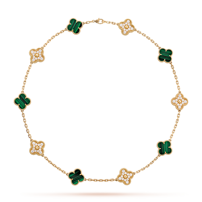 [Clover]CLOVER 10 MOTIFS MALACHITE DIAMOND NECKLACE