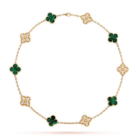 [Clover]CLOVER 10 MOTIFS MALACHITE DIAMOND NECKLACE