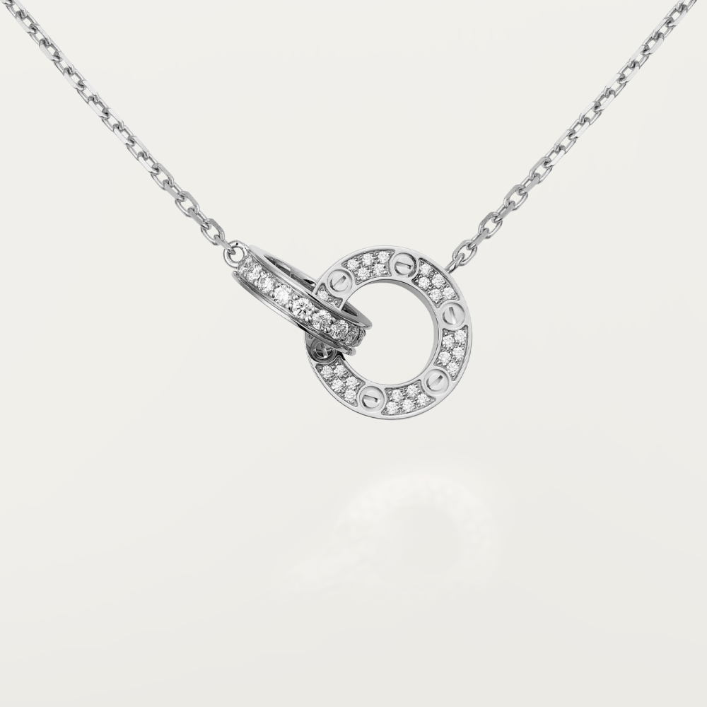 [Clover]LOVE 7.6MM NECKLACE ROSE GOLD AND SILVER  FULL DIAMOND