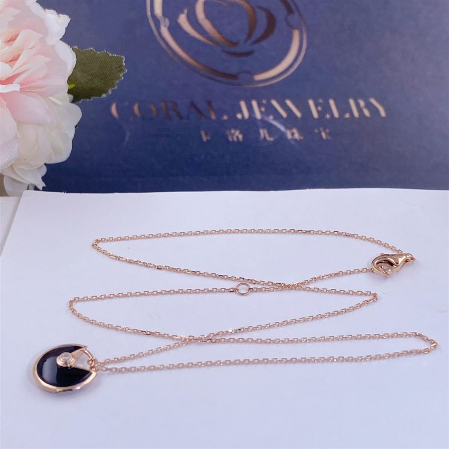 [Clover]AMULETTE ROSE GOLD ONYX NECKLACE