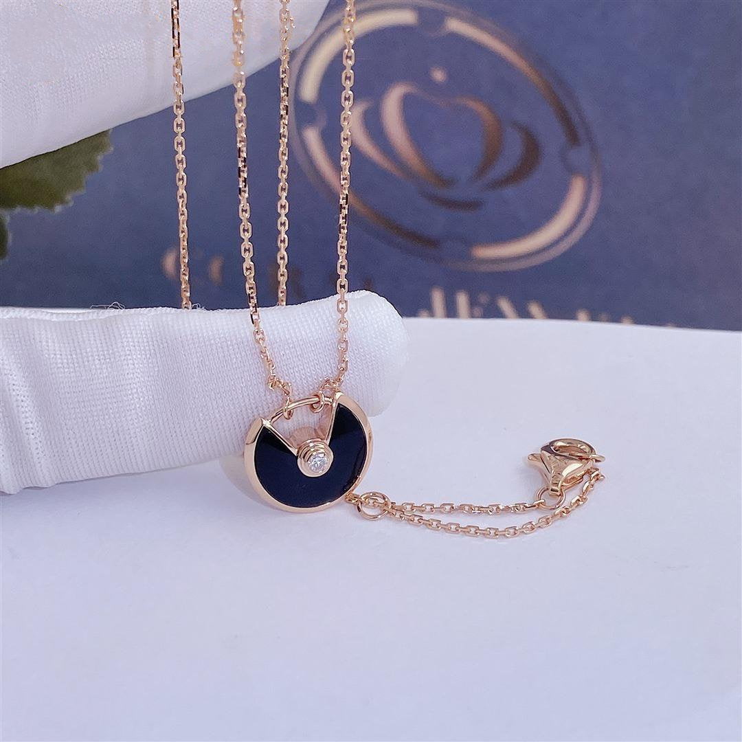 [Clover]AMULETTE ROSE GOLD ONYX NECKLACE
