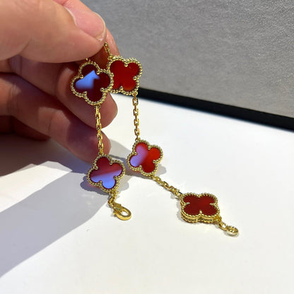 [Clover]CLOVER 5 MOTIFS RED AGATE  BRACELET