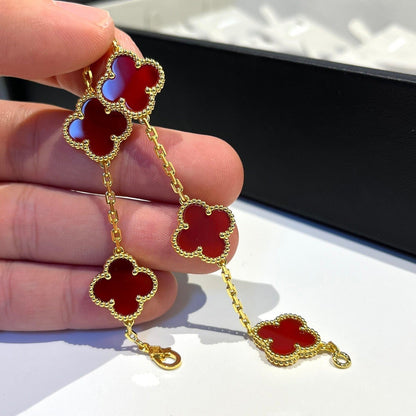 [Clover]CLOVER 5 MOTIFS RED AGATE  BRACELET