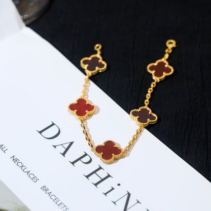 [Clover]CLOVER 5 MOTIFS RED AGATE  BRACELET