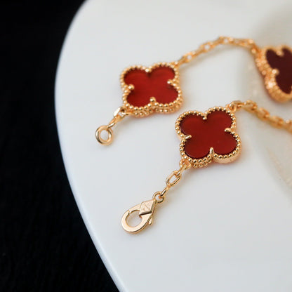 [Clover]CLOVER 5 MOTIFS RED AGATE  BRACELET