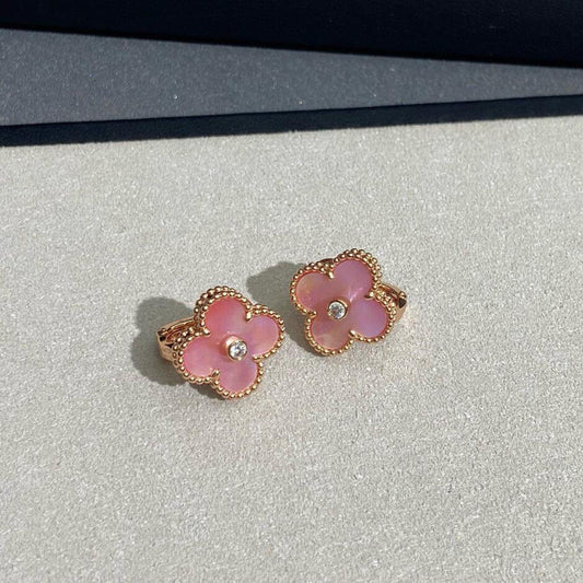 [Clover]CLOVER MEDIUM 1 DIAMOND PINK EARRINGS