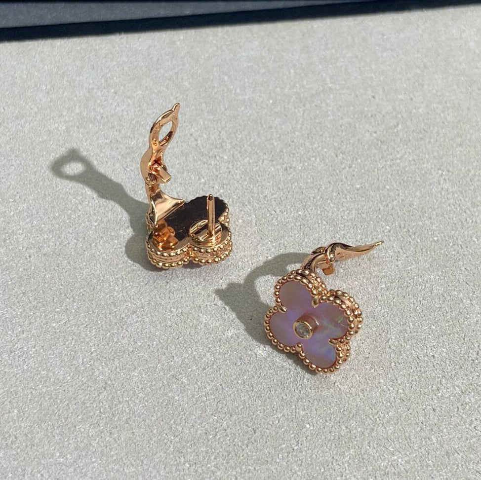[Clover]CLOVER MEDIUM 1 DIAMOND PINK EARRINGS