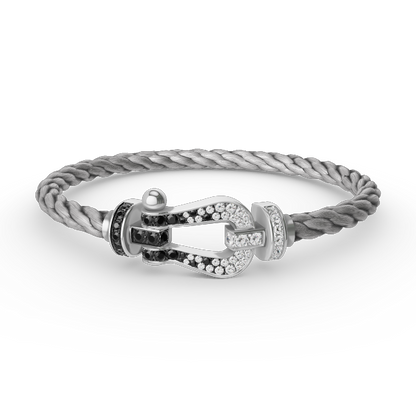 [Clover]FORCE LARGE HORSESHOE BLACK WHITE DIAMOND BRACELET SILVER