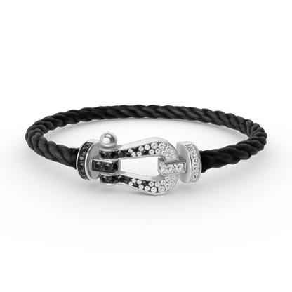 [Clover]FORCE LARGE HORSESHOE BLACK WHITE DIAMOND BRACELET SILVER