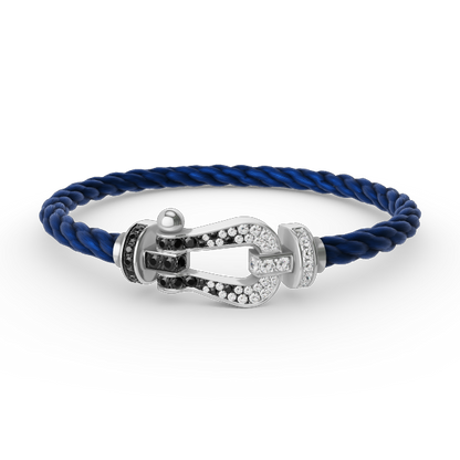 [Clover]FORCE LARGE HORSESHOE BLACK WHITE DIAMOND BRACELET SILVER
