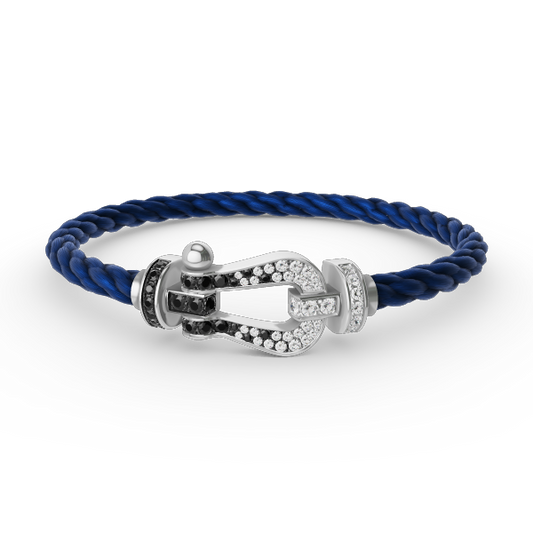 [Clover]FORCE LARGE HORSESHOE BLACK WHITE DIAMOND BRACELET SILVER