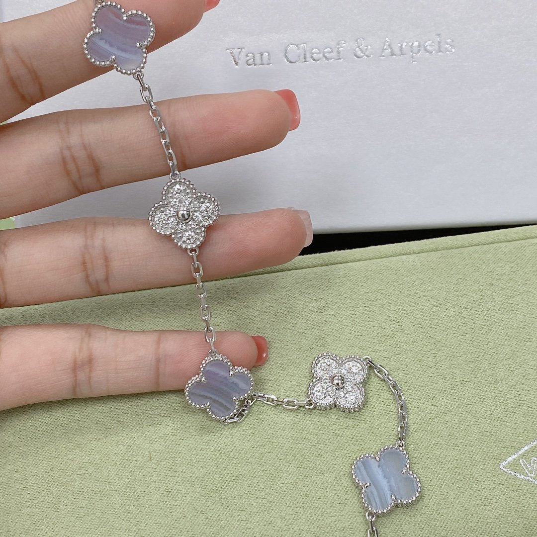 [Clover]CLOVER  5 MOTIF DIAMOND PURPLE CHALCEDONY BRACELET SILVER