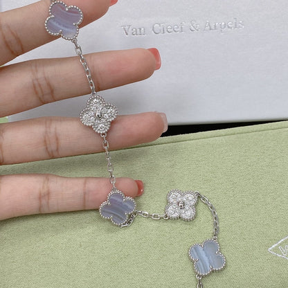 [Clover]CLOVER  5 MOTIF DIAMOND PURPLE CHALCEDONY BRACELET SILVER