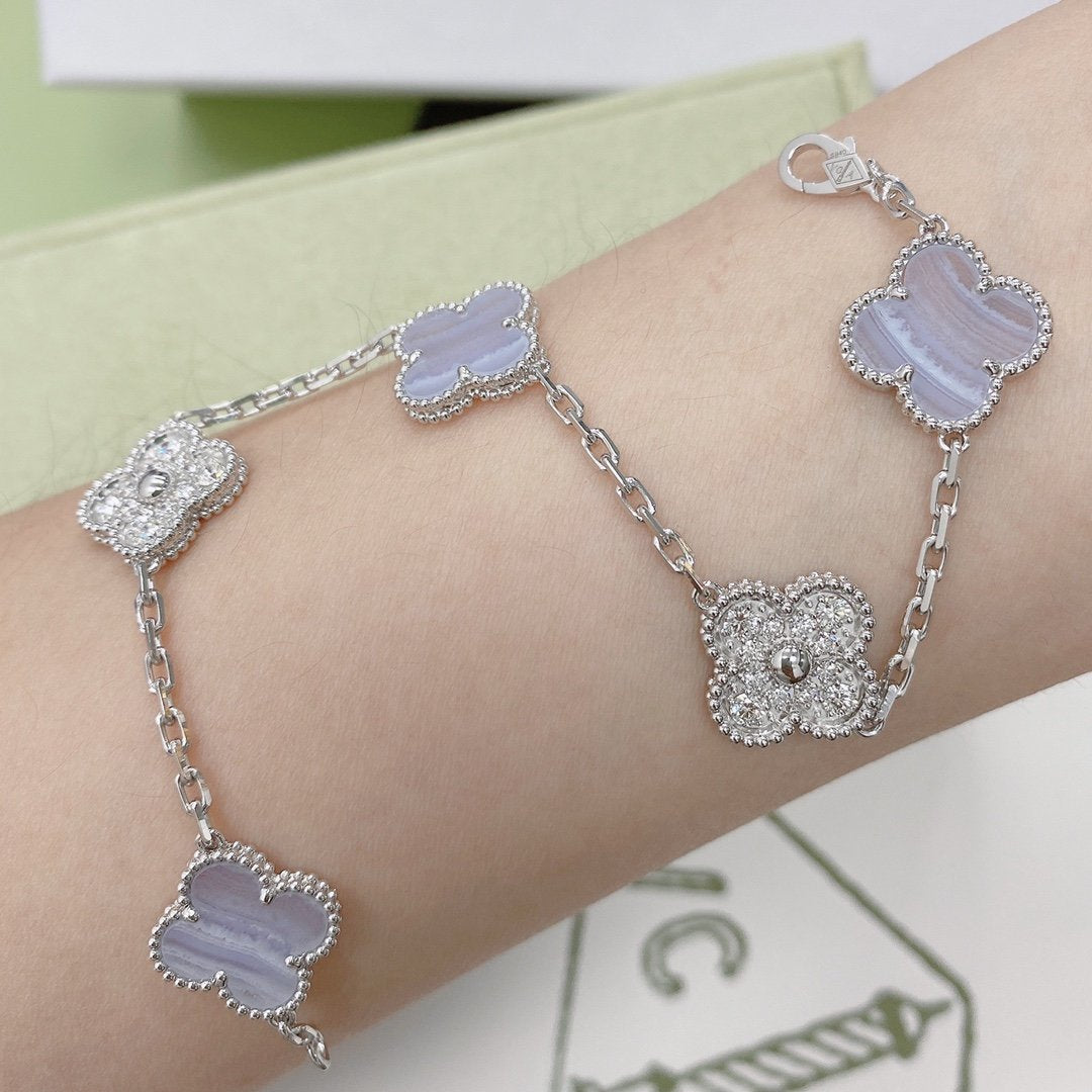 [Clover]CLOVER  5 MOTIF DIAMOND PURPLE CHALCEDONY BRACELET SILVER