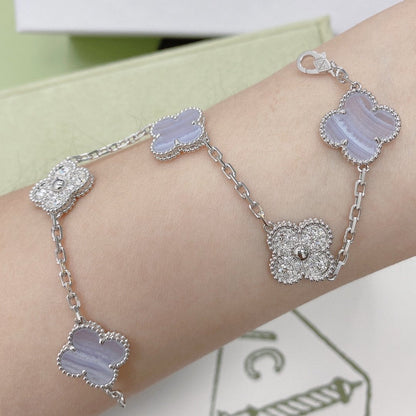 [Clover]CLOVER  5 MOTIF DIAMOND PURPLE CHALCEDONY BRACELET SILVER