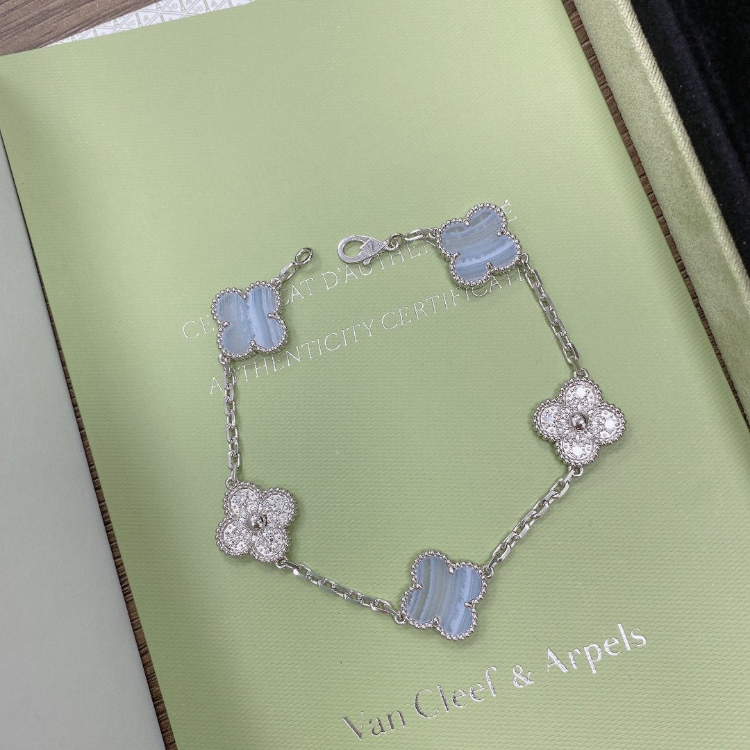 [Clover]CLOVER  5 MOTIF DIAMOND PURPLE CHALCEDONY BRACELET SILVER