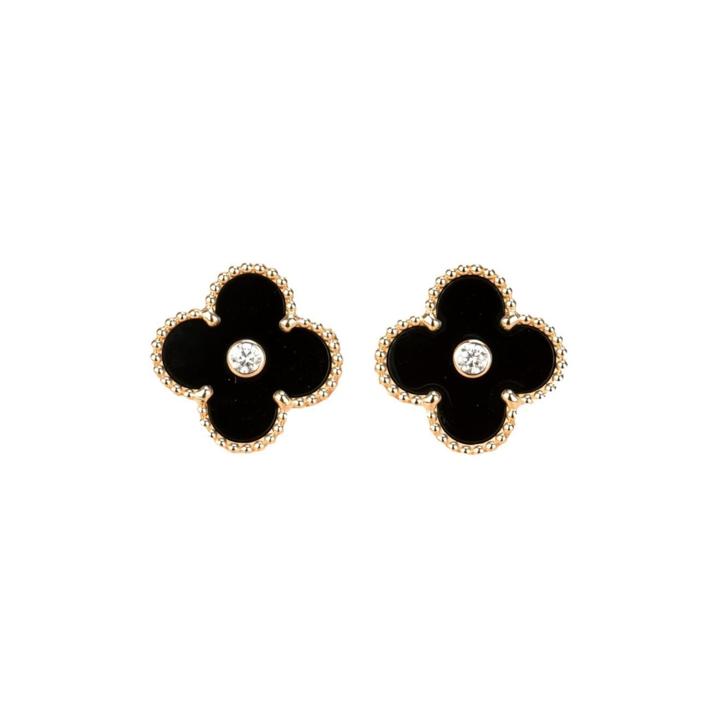 [Clover]CLOVER MEDIUM 1 MOTIFS ONYX DIAMOND EARRINGS