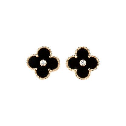 [Clover]CLOVER MEDIUM 1 MOTIFS ONYX DIAMOND EARRINGS