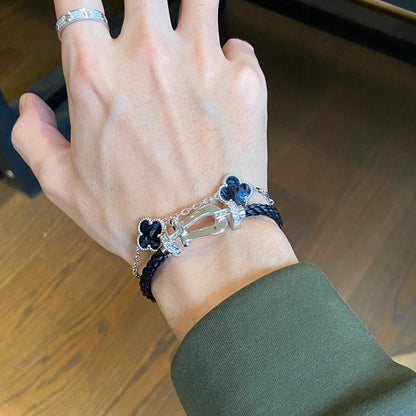 [Clover]CLOVER 5 MOTIF PIETERSITE SILVER BRACELET