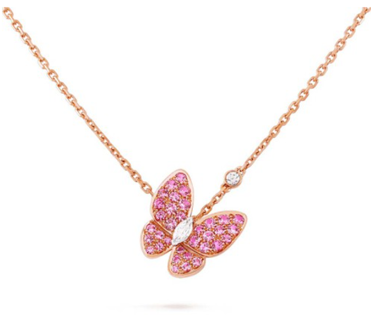 [Clover]BUTTERFLY RED DIAMOND ROSE GOLD NECKLACE