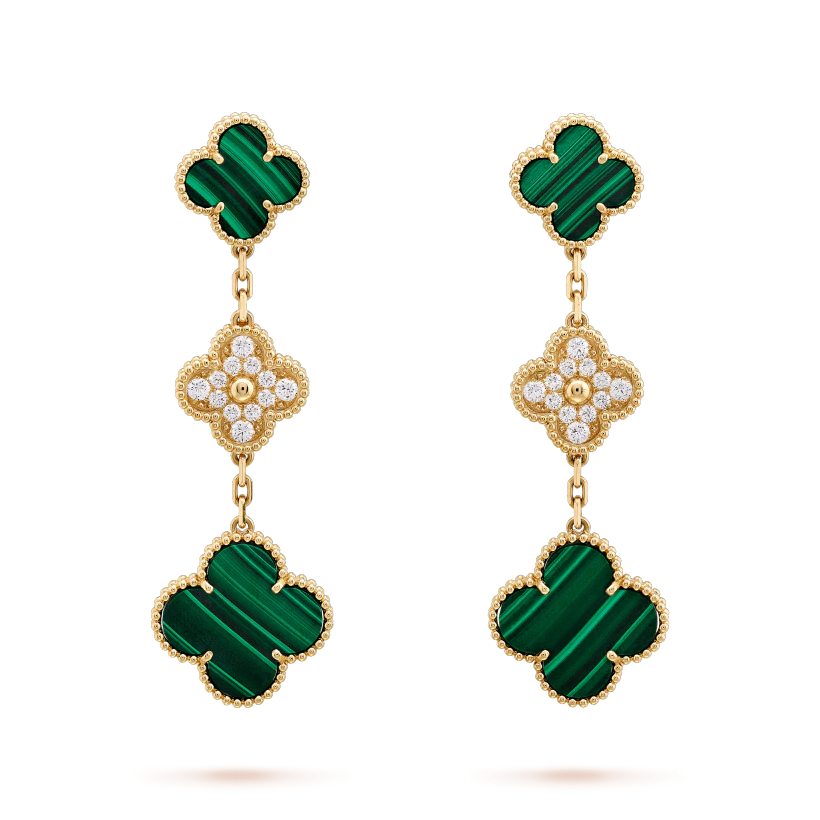 [Clover]CLOVER EARRINGS GOLD MALACHITE DIAMOND 3 MOTIF