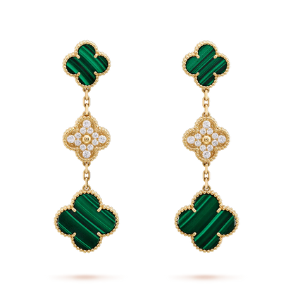 [Clover]CLOVER EARRINGS GOLD MALACHITE DIAMOND 3 MOTIF