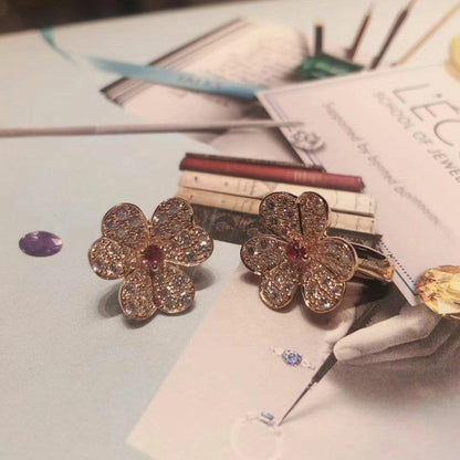 [Clover]FRIVOLE PINK GOLD FLOWER DIAMOND EARRINGS