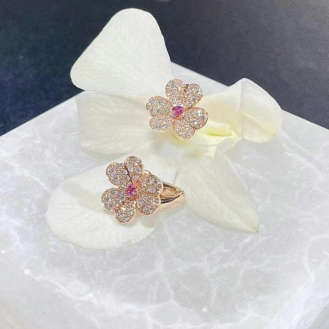 [Clover]FRIVOLE PINK GOLD FLOWER DIAMOND EARRINGS