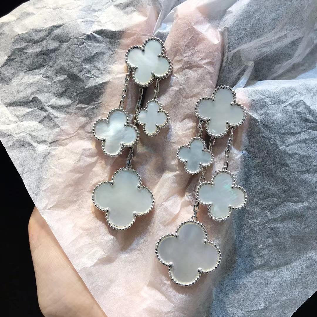 [Clover]CLOVER EARRINGS WHITE MOP 4 MOTIFS SILVER
