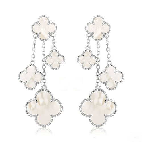 [Clover]CLOVER EARRINGS WHITE MOP 4 MOTIFS SILVER