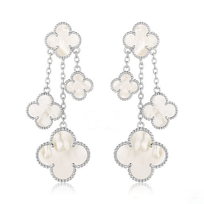 [Clover]CLOVER EARRINGS WHITE MOP 4 MOTIFS SILVER