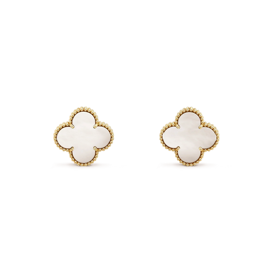 [Clover]CLOVER MEDIUM 1 MOTIFS  WHITE MOP STUD EARRINGS