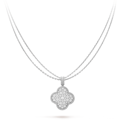 [Clover]CLOVER 25MM SILVER FULL DIAMOND BIG CLOVER NECKLACE