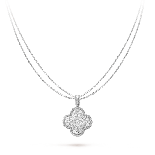 [Clover]CLOVER 25MM SILVER FULL DIAMOND BIG CLOVER NECKLACE