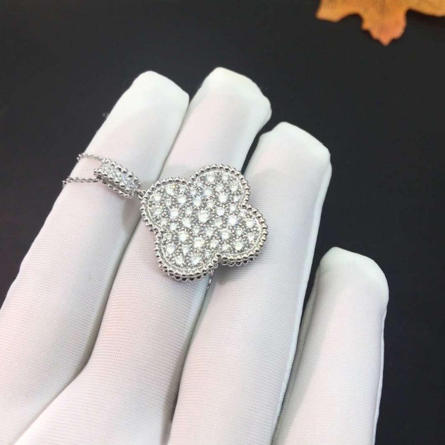 [Clover]CLOVER 25MM SILVER FULL DIAMOND BIG CLOVER NECKLACE