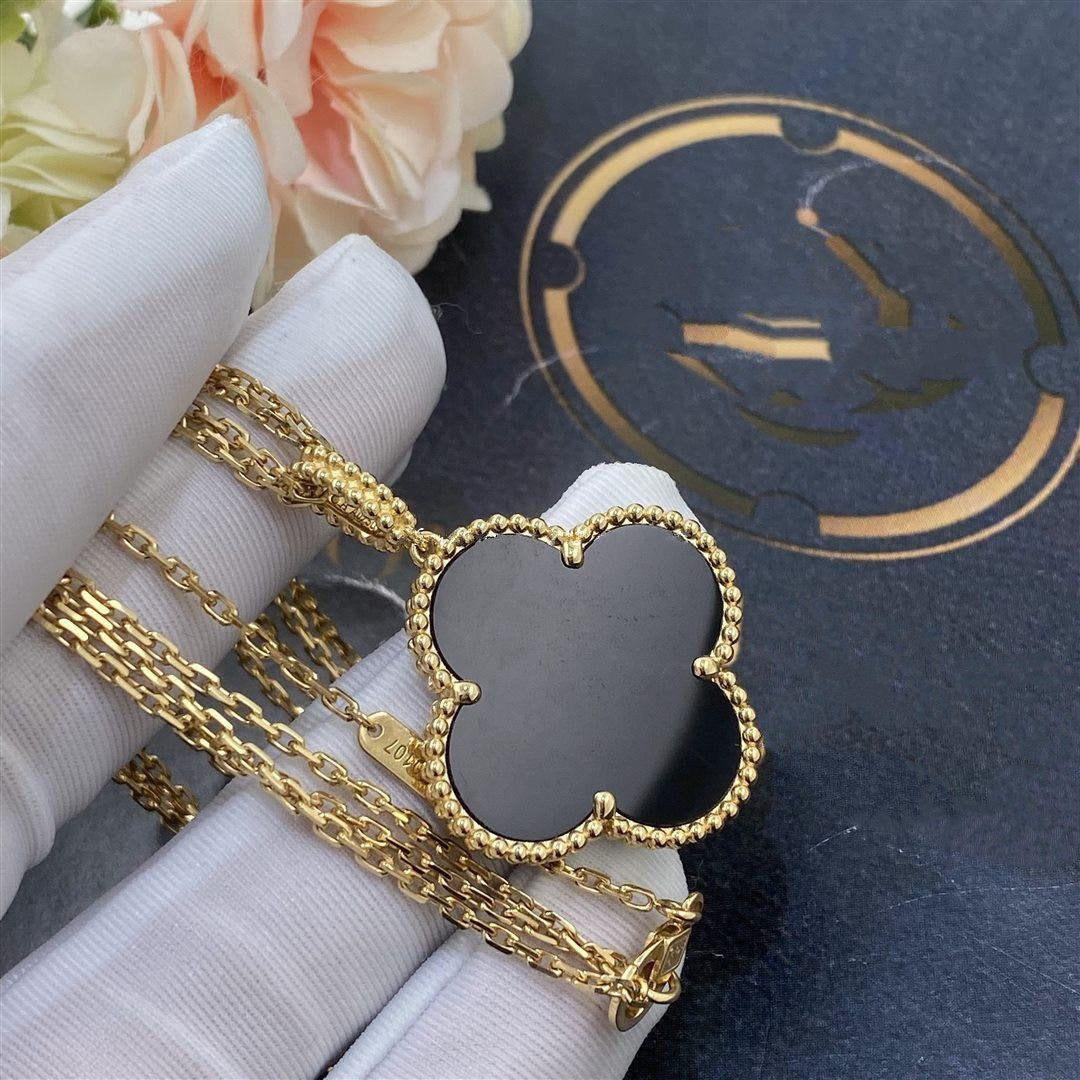 [Clover]CLOVER 25MM GOLD ONYX BIG CLOVER NECKLACE