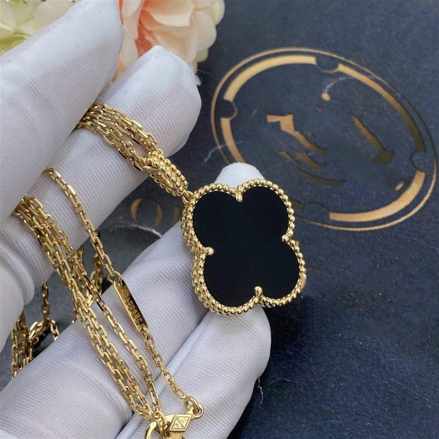 [Clover]CLOVER 25MM GOLD ONYX BIG CLOVER NECKLACE