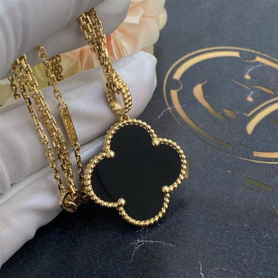 [Clover]CLOVER 25MM GOLD ONYX BIG CLOVER NECKLACE