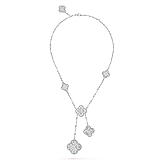 [Clover]CLOVER 5 MOTIFS SILVER DIAMONDS NECKLACE