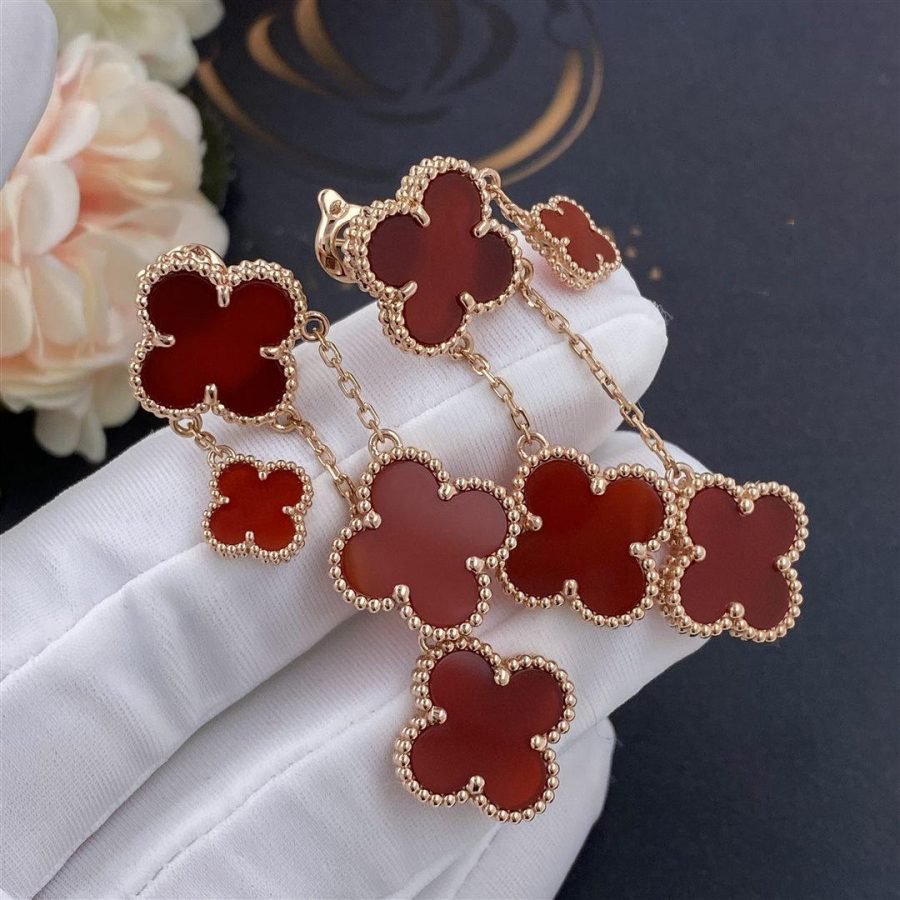 [Clover]CLOVER EARRINGS CARNELIAN 4 MOTIFS PINK GOLD